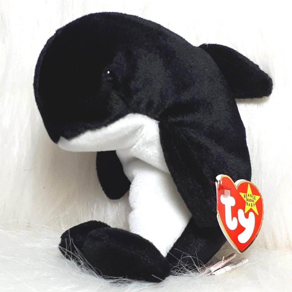"Ty Beanie Baby" Waves the Orca whale 1996. Rare NWT